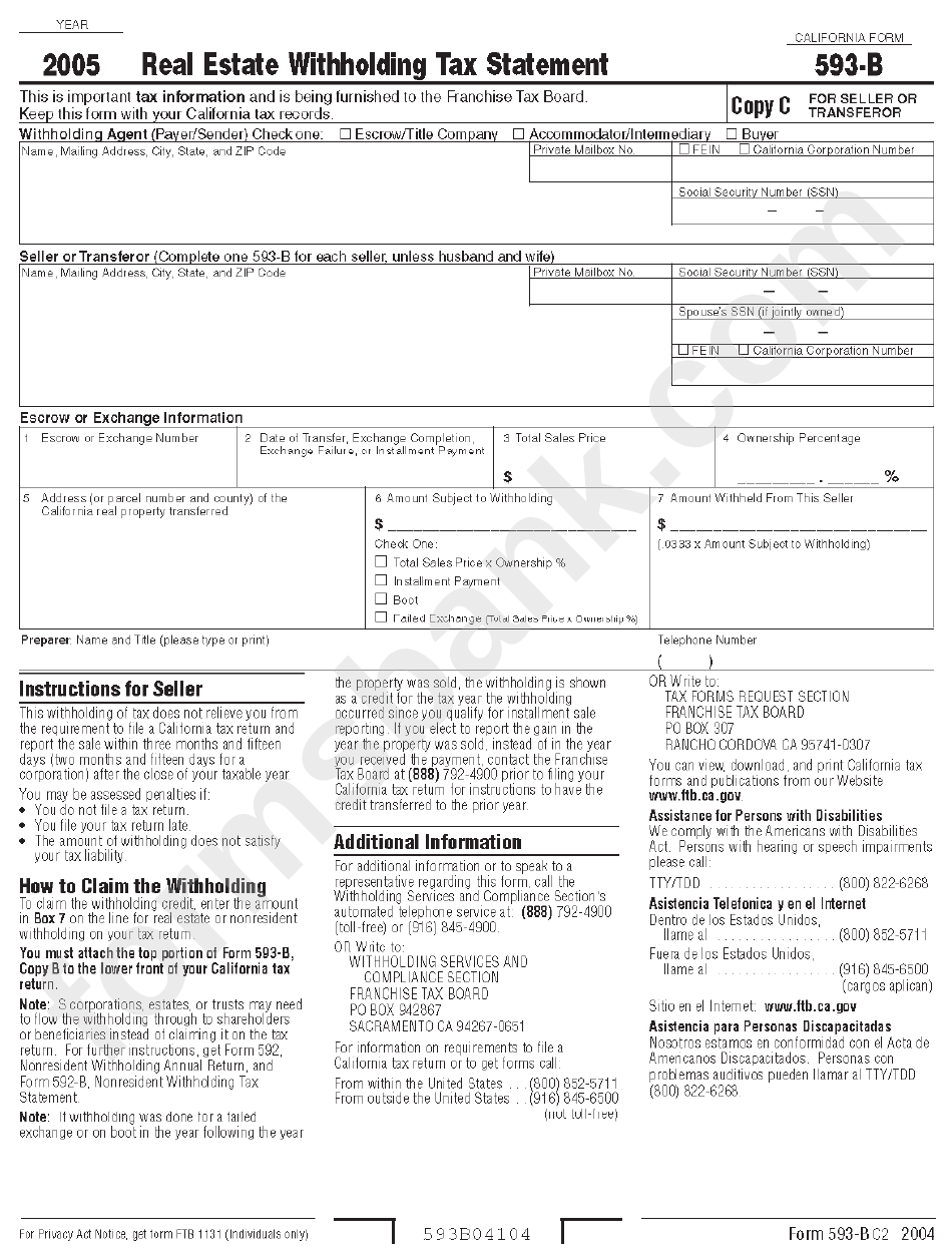 Form 539-B - Real Estate Withholding Tax Statement - 2005