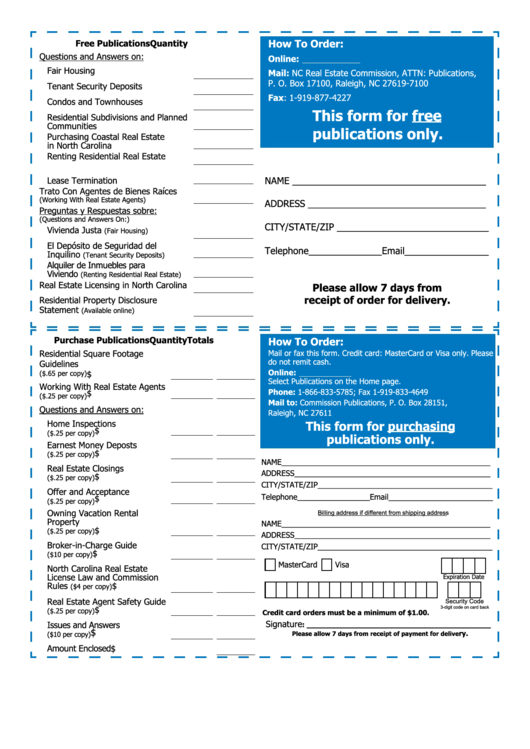 Purchase Form - North Carolina Real Estate Commissions Printable pdf