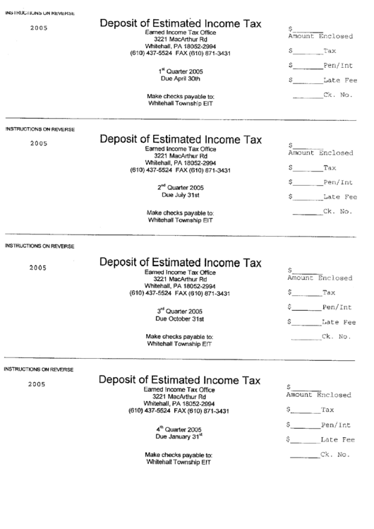 Deposit Of Estimated Income Tax Form - 2005 Printable pdf