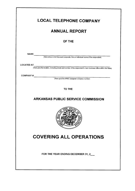Local Telephone Company Annual Report - Arkansas Public Service Commission Printable pdf