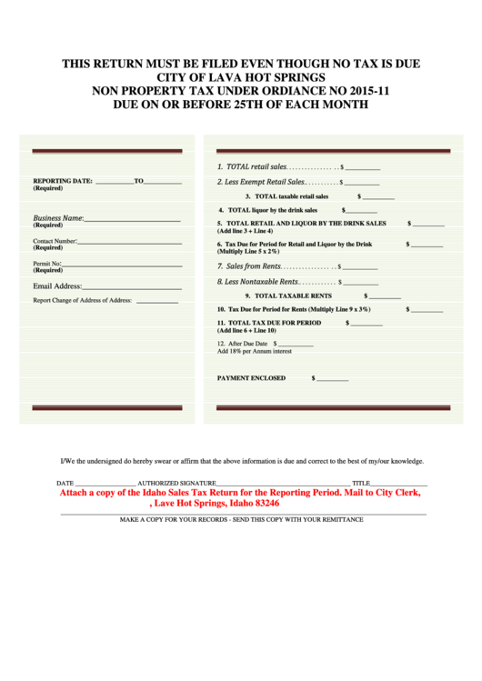 Idaho Sales Tax Return Form Printable pdf