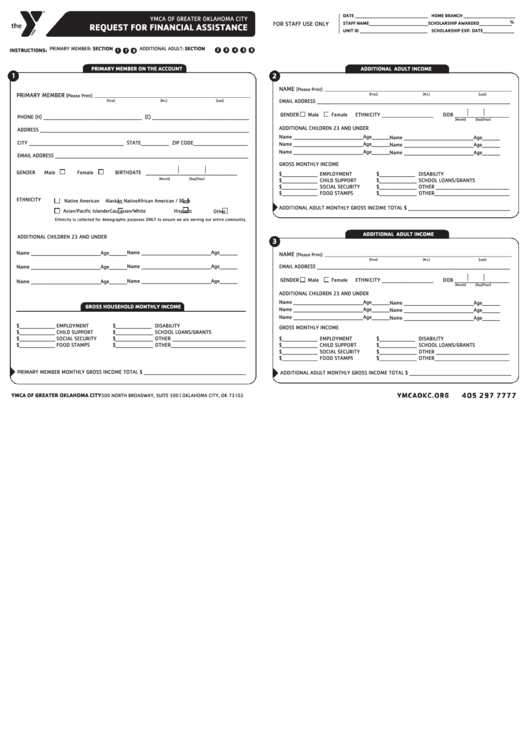 Request For Financial Assistance - Ymca Of Greater Oklahoma City Printable pdf