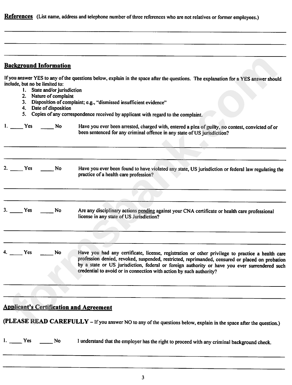 Odh Form 805 - Uniform Employment Application For Nurse Aide Staff