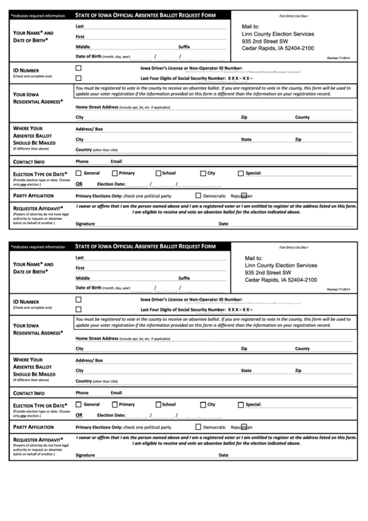 State Of Iowa Official Absentee Ballot Request Form
