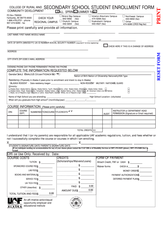 Fillable Secondary School Student Enrollment Form Printable pdf