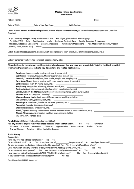 New Patient Medical History Questionnaire