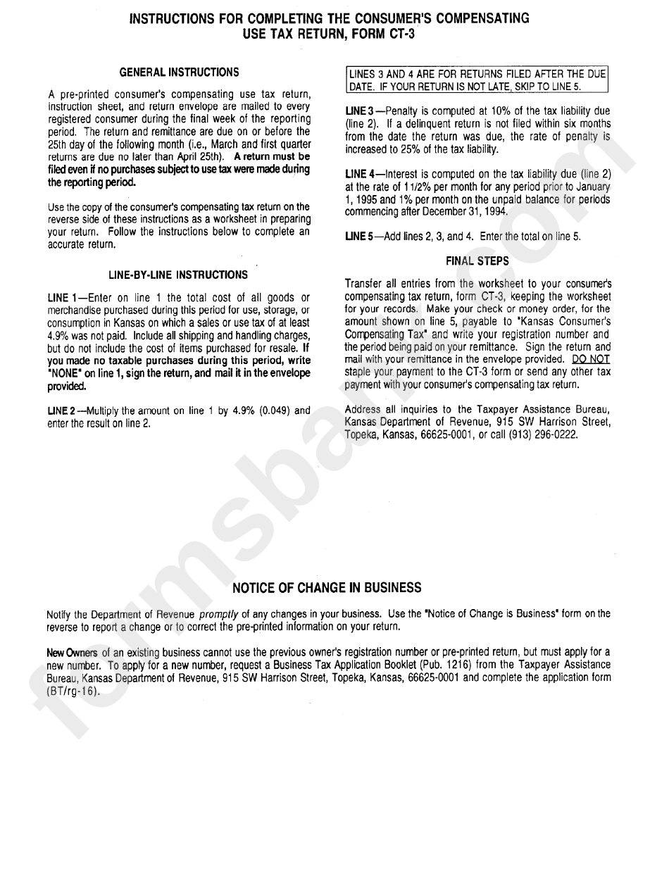Instructions For Form Ct-3 - Consumer