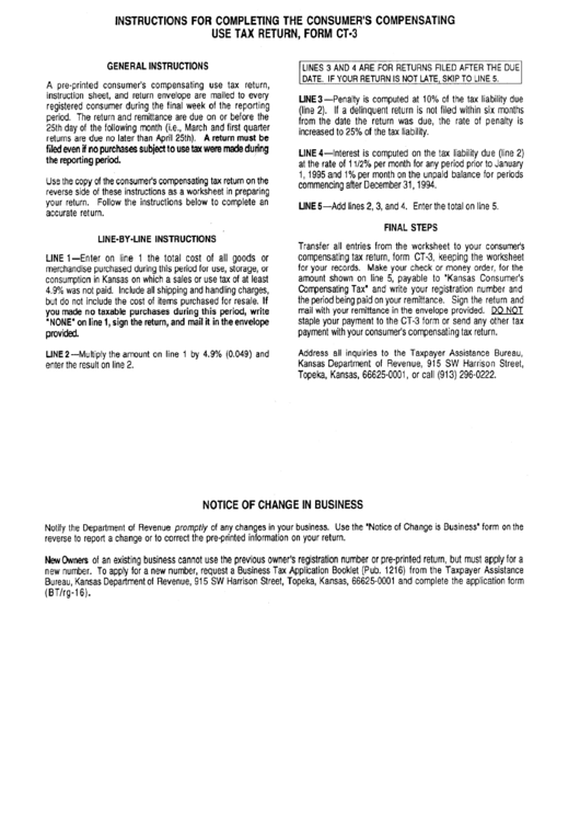 Instructions For Form Ct-3 - Consumer