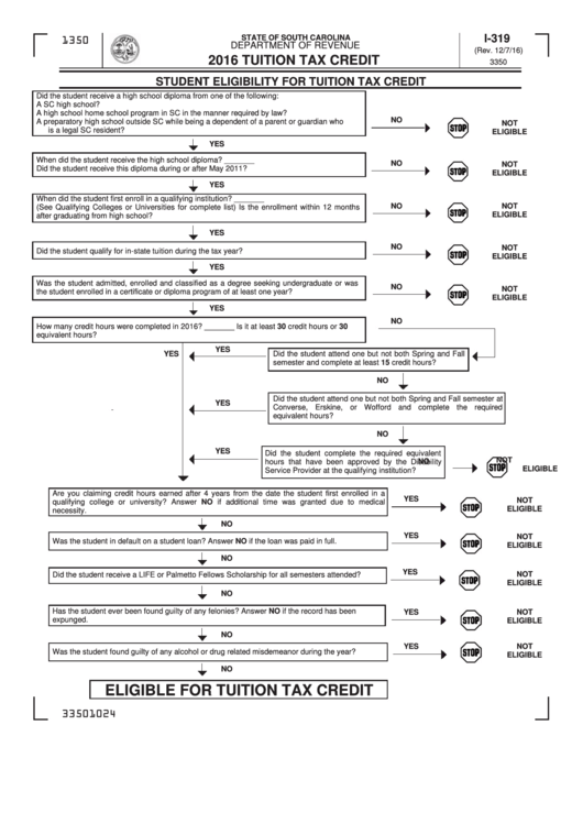 Form I-319 - Tuition Tax Credit - 2016 Printable pdf