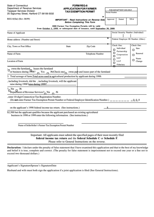 Form Reg-8 - Application For Farmer Tax Exemption Permit Printable pdf