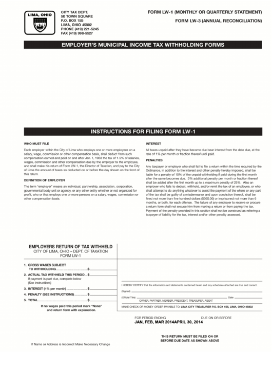Form Lw-1 - Instructions For Filing Form Printable pdf