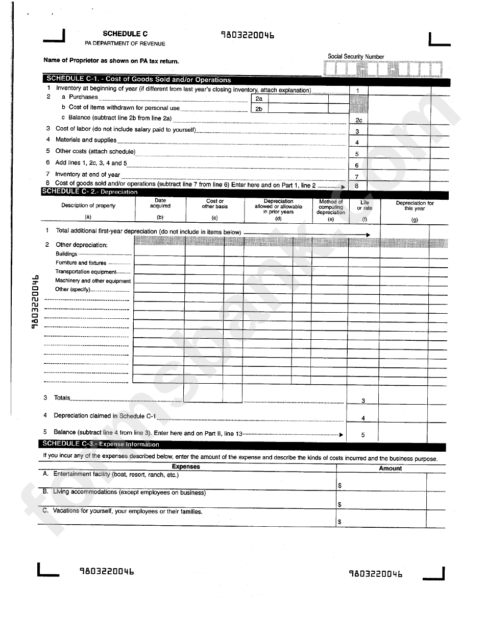 Profit Or Loss From Business Or Profession Form - Commonwealth Of Pennsylvania