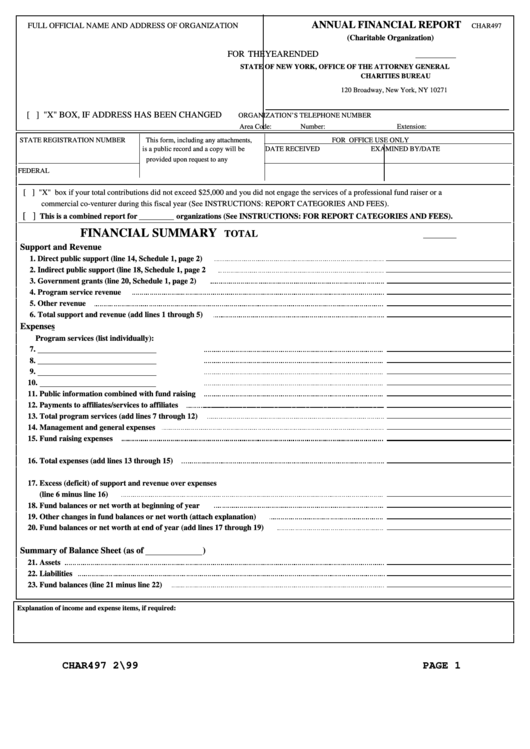 Form Char-497 - Annual Financial Report Printable pdf