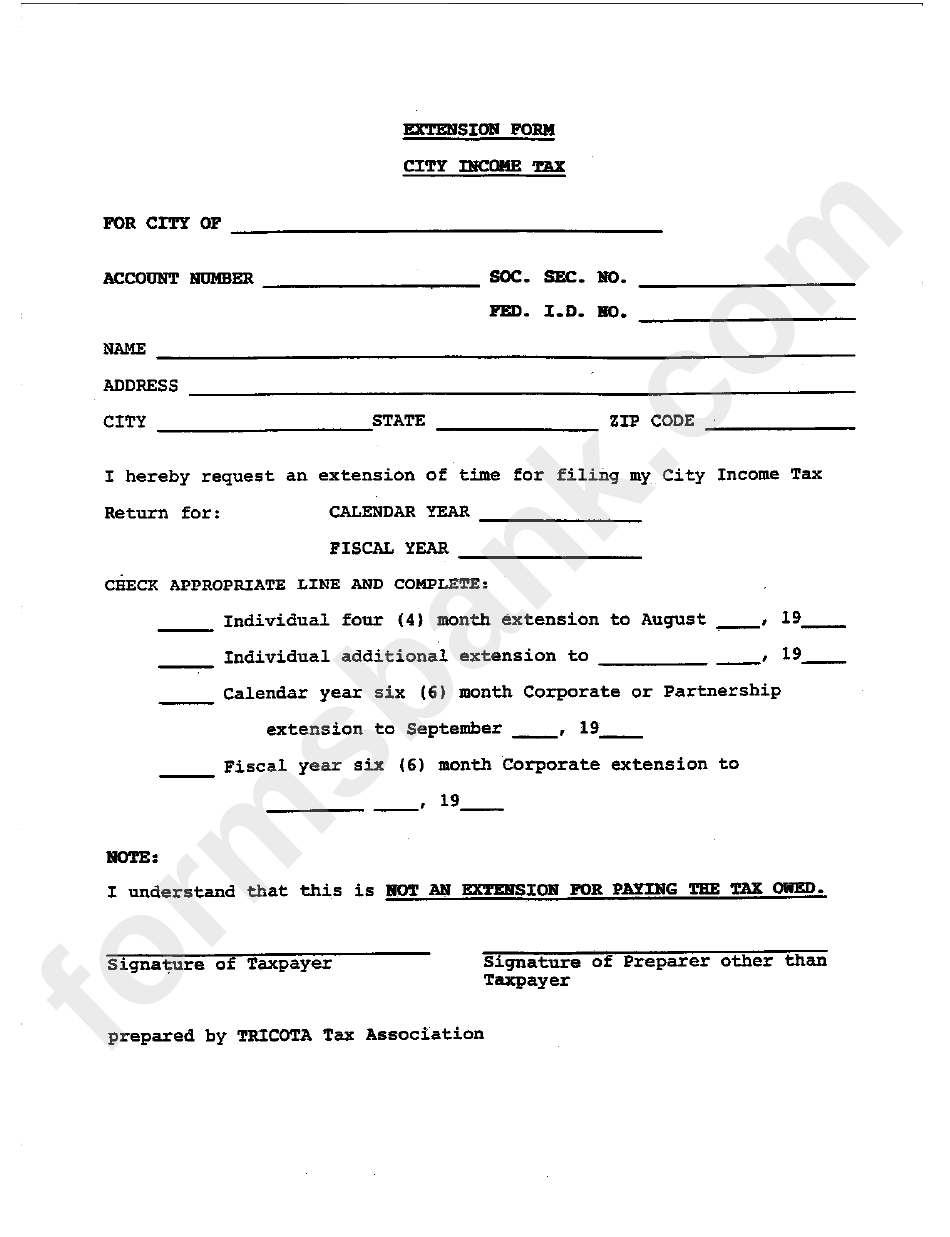 Extension Form Template City Tax printable pdf download