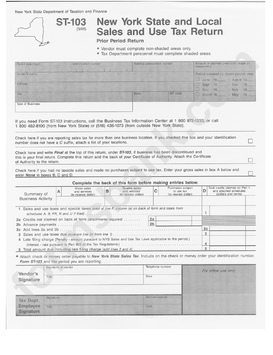 Form St 103 New York State And Local Sales And Use Tax Return 