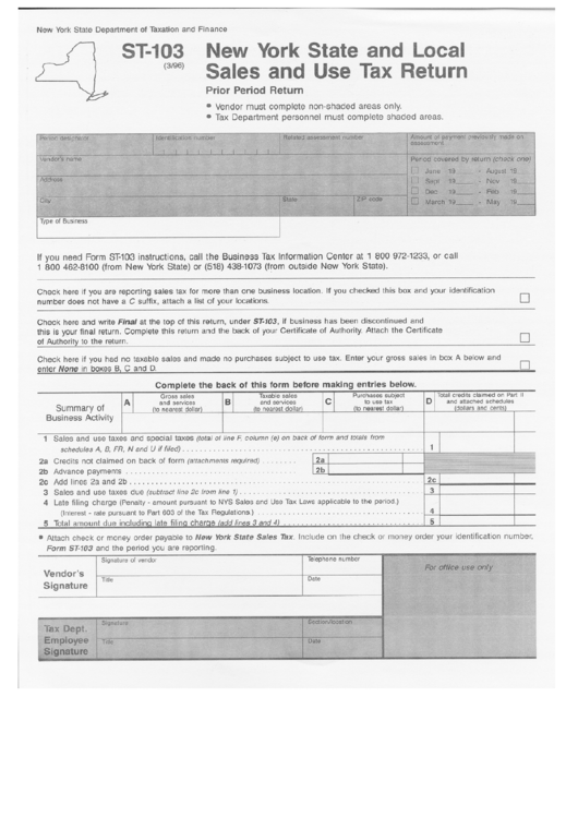 Form St 103 New York State And Local Sales And Use Tax Return Printable Pdf Download