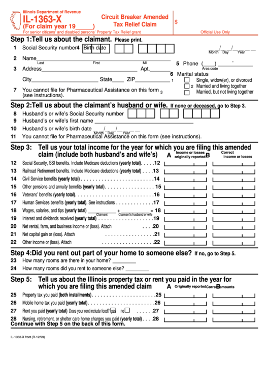 Form Il1363X Circuit Breaker Amended Tax Relief Claim 1999