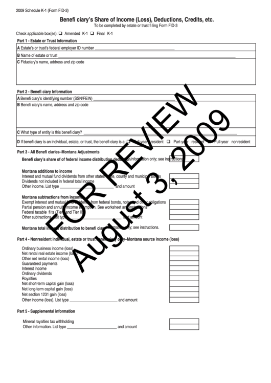 Schedule K-1 (Form Fid-3) - Beneficiary