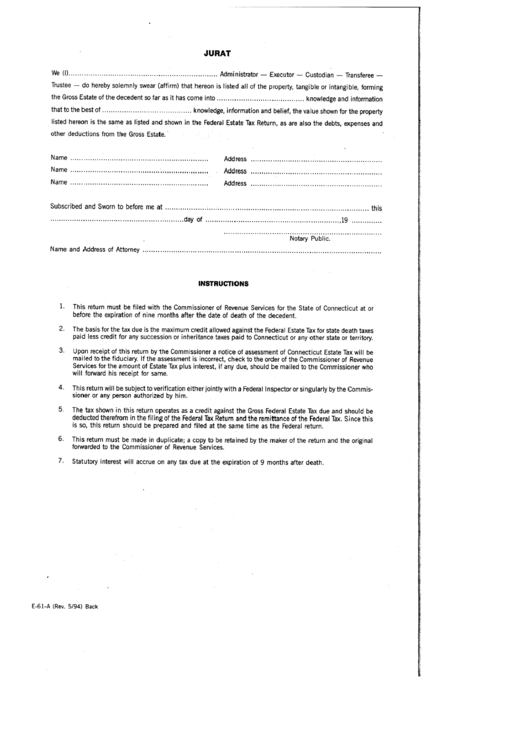 Form E61A Jurat printable pdf download