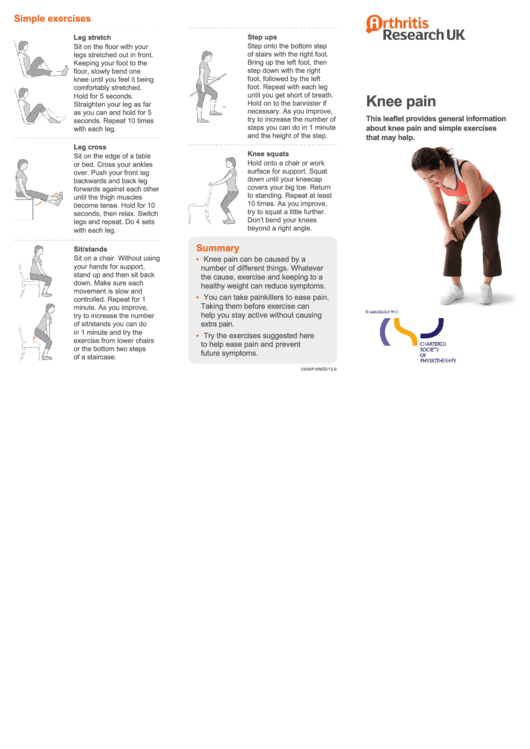 Knee Pain Exercises Chart Printable pdf