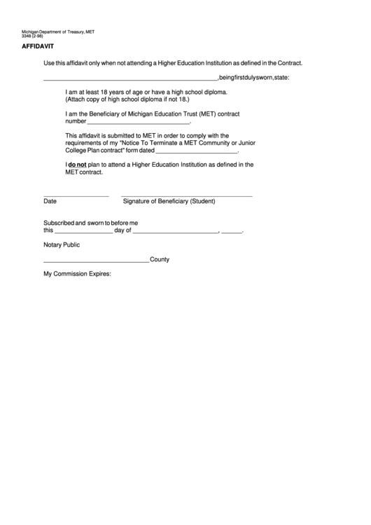 Fillable Form 3348 - Affidavit - 1998 Printable pdf