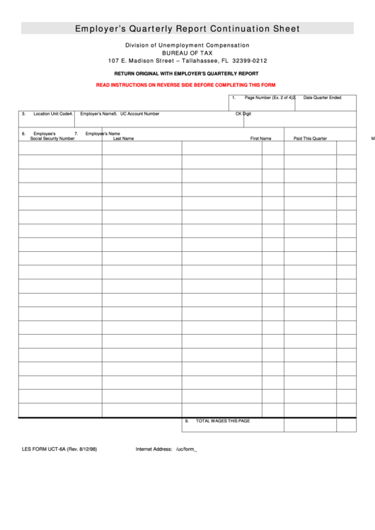 Fillable Form Uct-6a - Employer