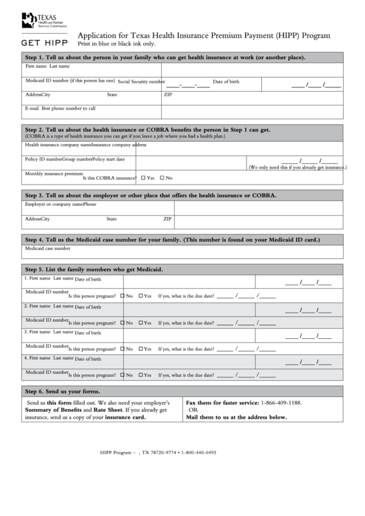 Application For Texas Health Insurance Premium Payment (Hipp) Program Printable pdf