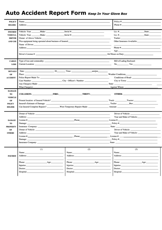 Auto Accident Report Form printable pdf download