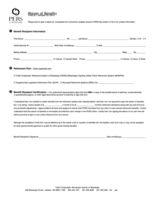 Form 22 - Waiver Of Benefits