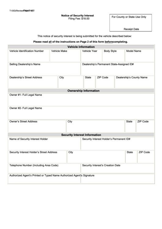 Fillable Form T-53d - Notice Of Security Interest Printable pdf