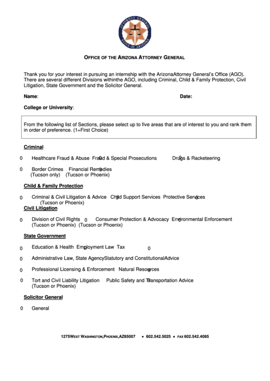 Fillable Office Of The Arizona Attorney General Form Printable pdf