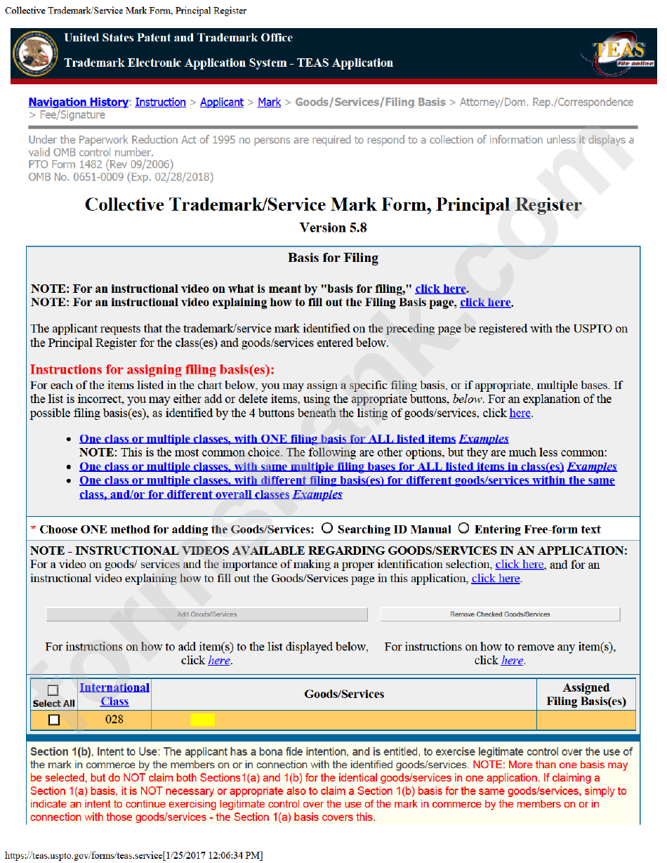 Pto Form 1482 - Collective Trademark/service Mark - Trademark Electronic Application System - Teas Application