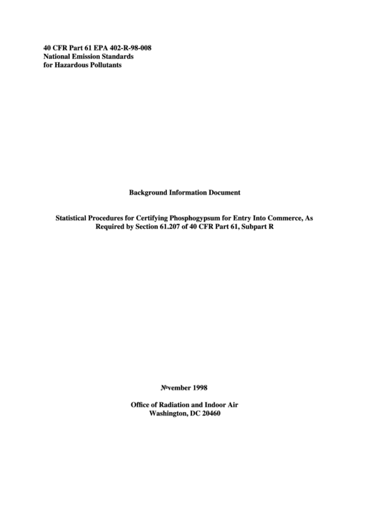 Epa 402-R-98-008 - Statistical Procedures For Certifying Phosphogypsum For Entry Into Commerce - U.s. Environmental Protection Agency - 1998 Printable pdf