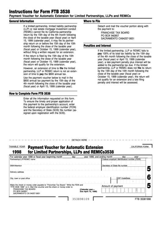 Fillable Form 3538 - Payment Voucher For Automatic Extension For 