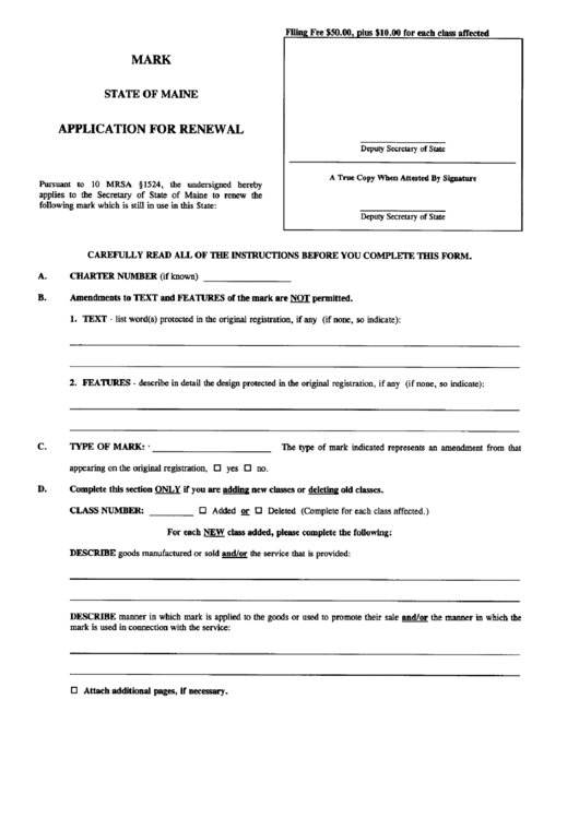 Form Mark-2 - Application For Renewal Printable pdf