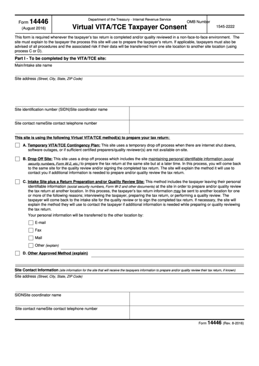 Fillable Form 14446 - Virtual Vita/tce Taxpayer Consent Printable pdf