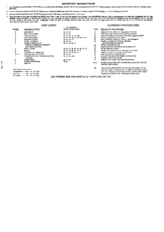 Transaction Privilege (Sales) / Use Tax Return - City Of Avondale Printable pdf