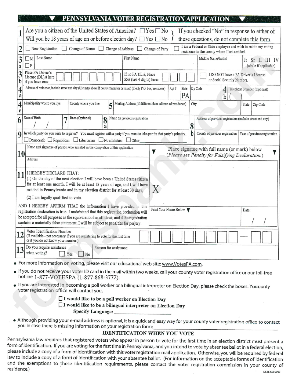 Pennsylvania Voter Registration Application