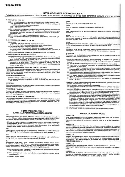 Instruction For Norwood Form N-7 - 2003 Printable pdf