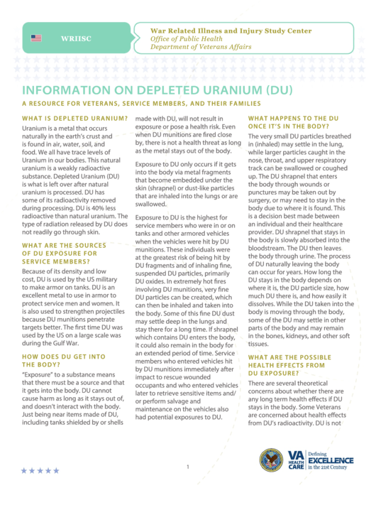 Information On Depleted Uranium (Du) - Department Of Veterans Affairs - 2013 Printable pdf