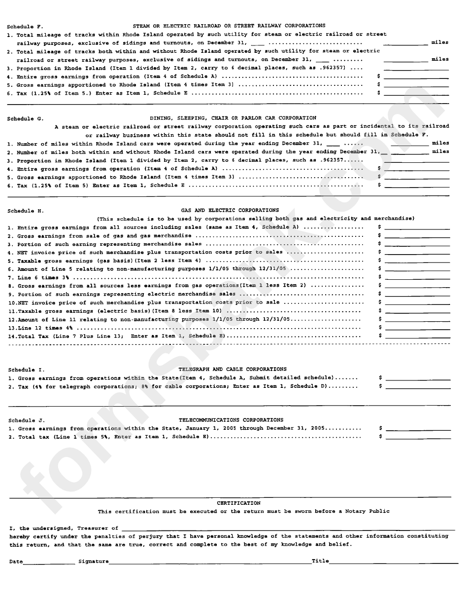 Form T72 - Public Service Corporation Gross Earnings Tax Return For Calendar Year Ending December 31, 2005