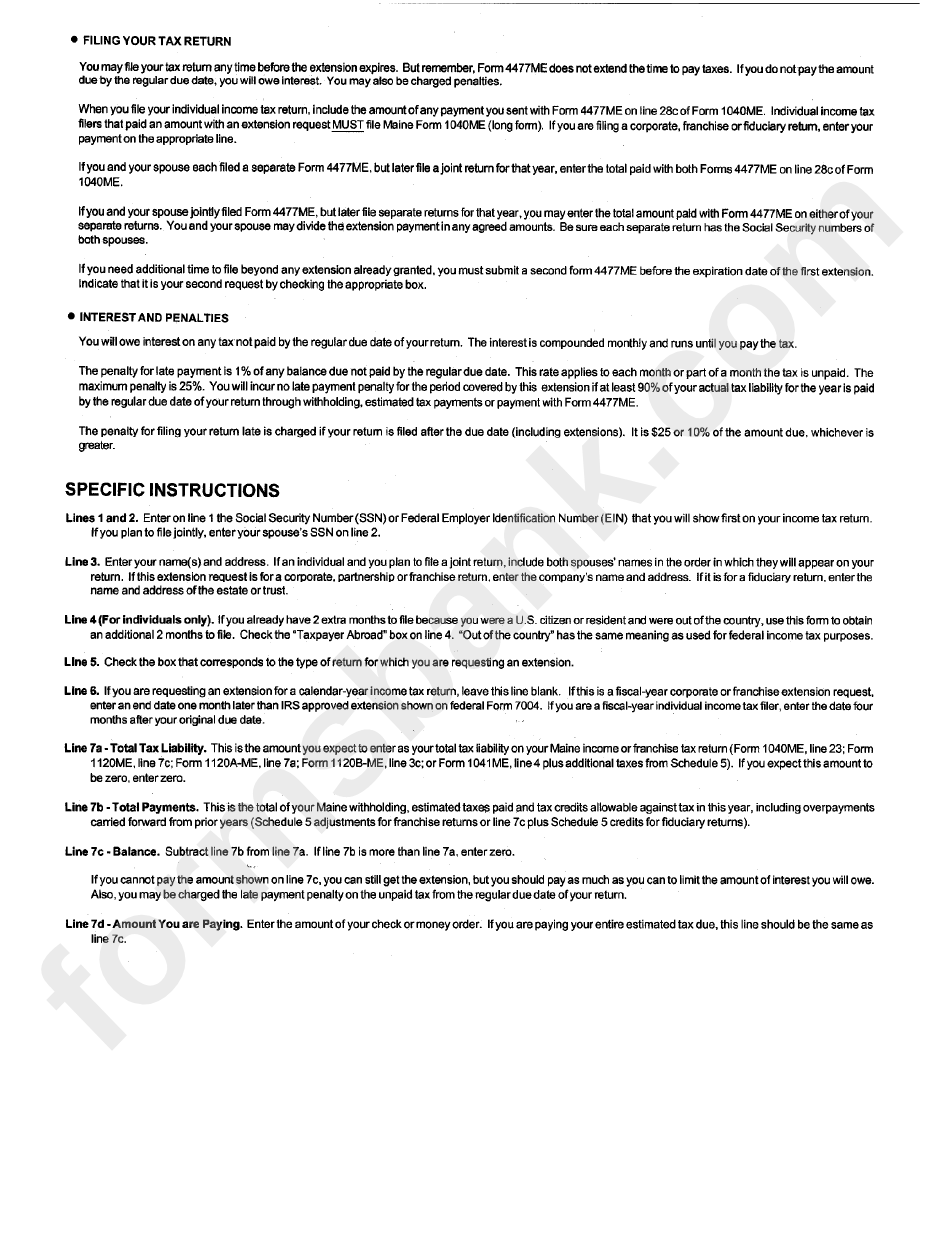 Instructions For Form 4477me - Maine Revenue Services