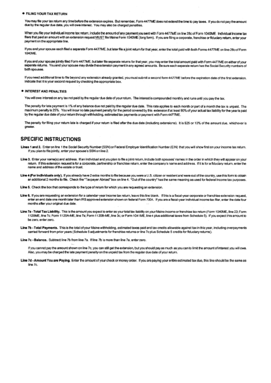 Instructions For Form 4477me - Maine Revenue Services Printable pdf