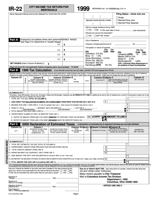 form-ir-22-city-income-tax-return-for-individuals-1999-printable
