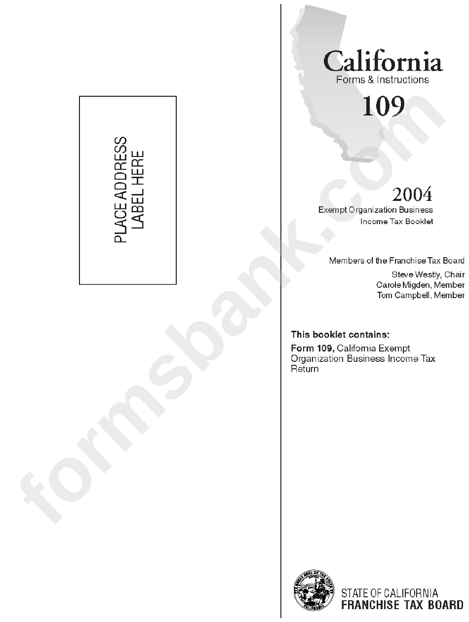 Instructions For Form 109 - Exempt Organization Business Income Tax Return