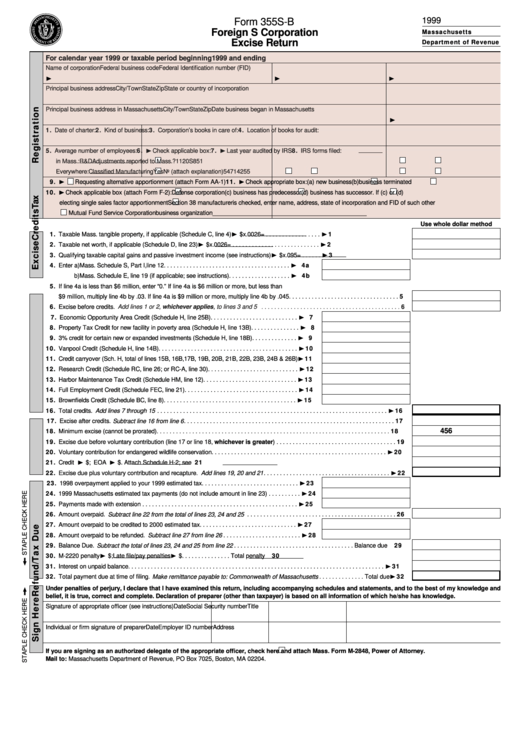 Form 355s-B - Foreign S Corporation Excise Return - 1999 Printable pdf
