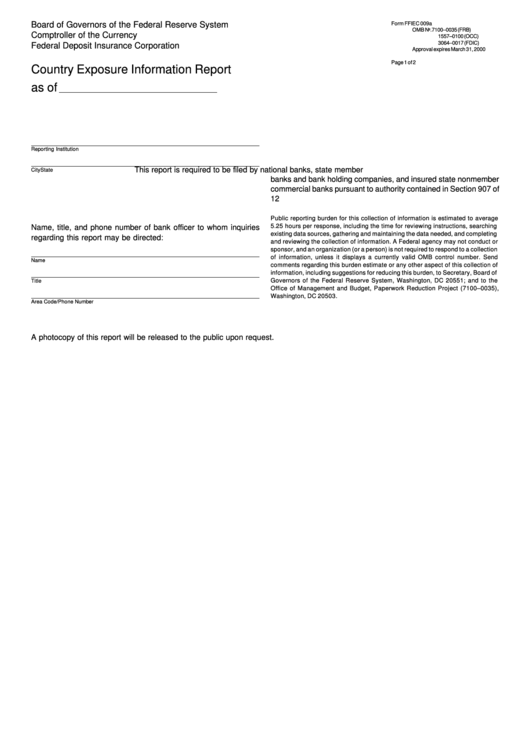 Form Ffiec 009a - Country Exposure Information Report - Federal Deposit Insurance Corporation Printable pdf