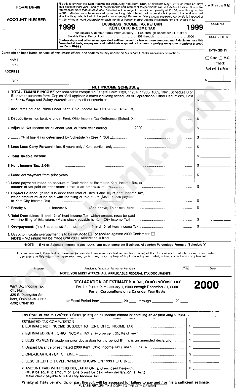 Form Br-99 - Business Income Tax Return - 1999