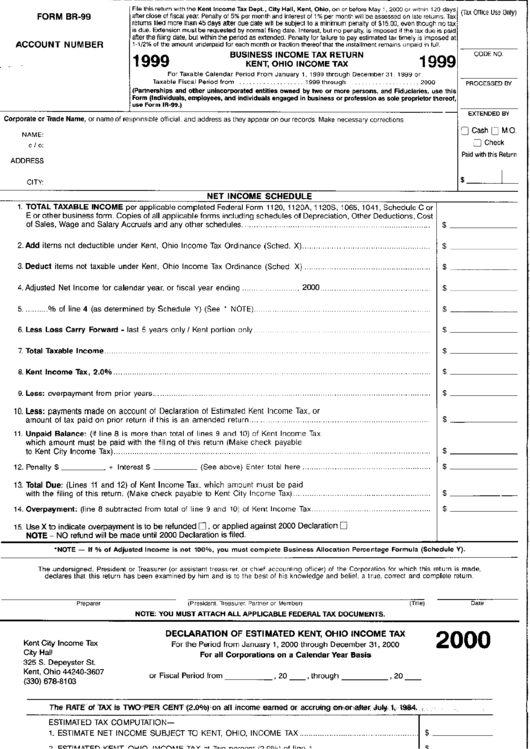 Form Br-99 - Business Income Tax Return - 1999 Printable pdf