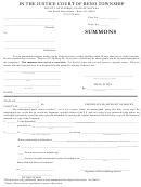 Summons - In The Justice Court Of Reno Township - County Of Washoe - State Of Nevada Form